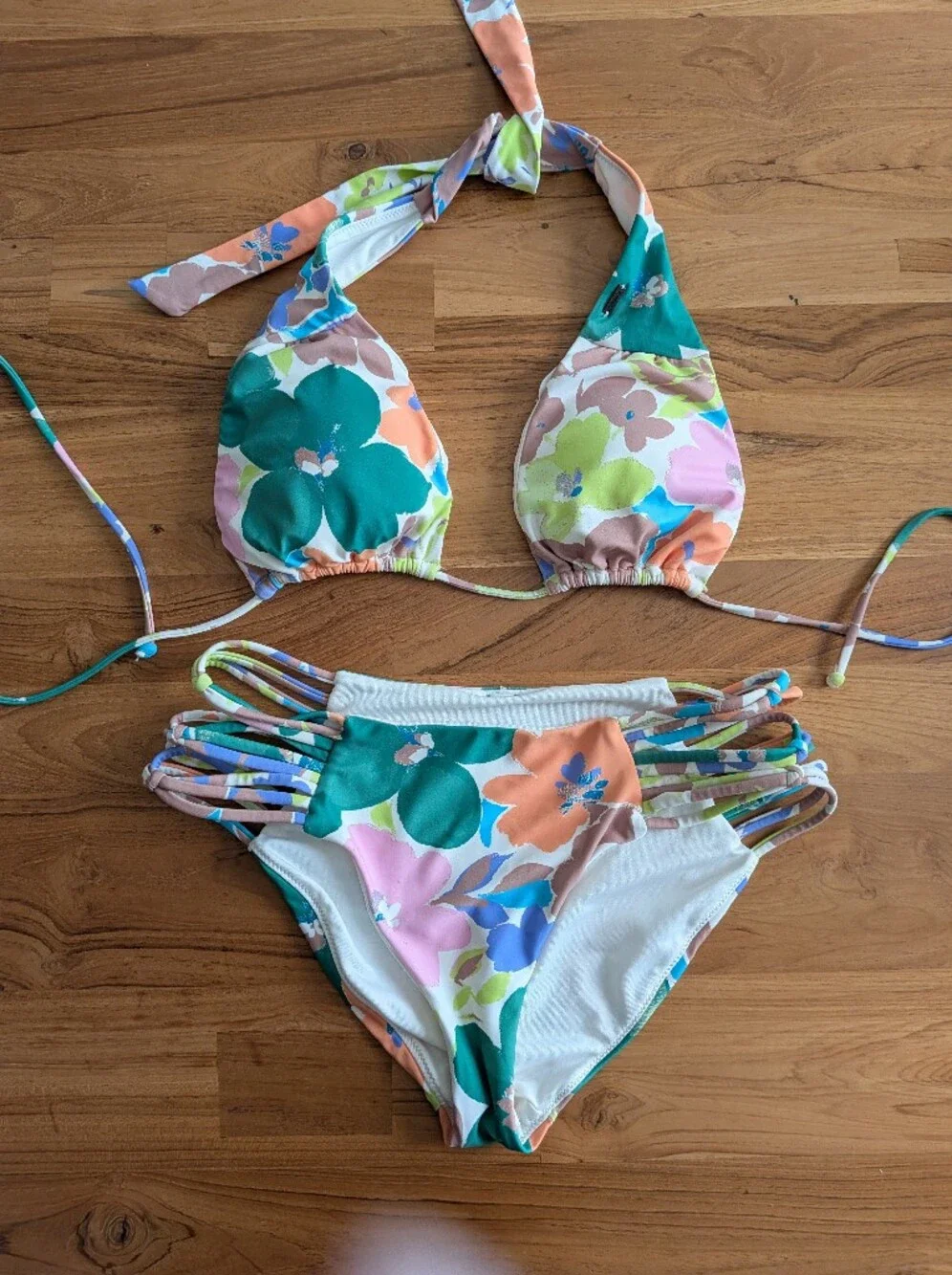O'Neill Sami Floral 3-Way Bikini Set Small Multi-Way Top Strappy Bottoms
